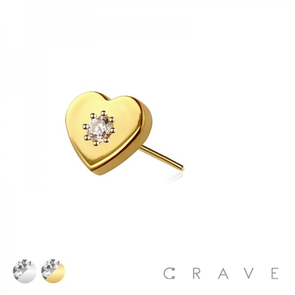 316L SURGICAL STEEL THREADLESS PUSH IN CLEAR CENTER CZ HEART TOP PART